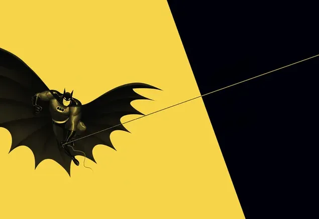 Image of Batman movie character with bat wings in yellow black field