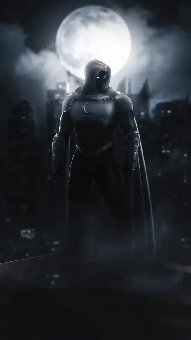 Image of Marvel Moon Knight in full moon costume and cape at night download