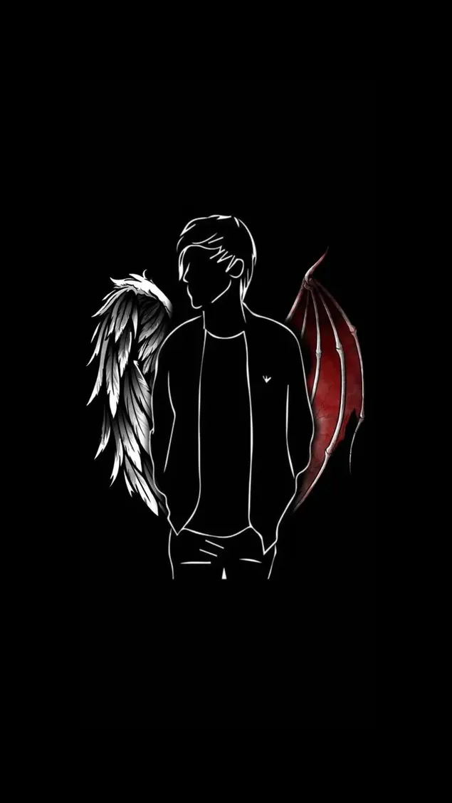 Image of young male with red and white wings on black background HD  wallpaper download