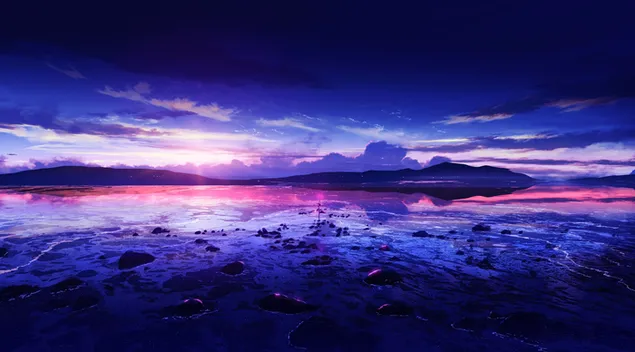 zakat tsveta indigo nad ozerom skachat'