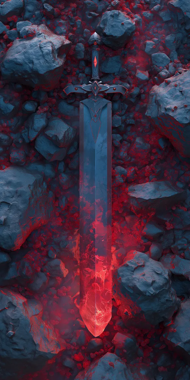 luoi kiem dia nguc voi nhung canh phat sang duoc gan chat vao da nui lua tai xuong