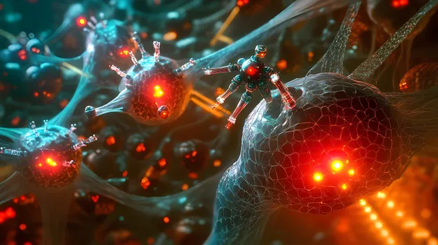 Binne die kunsmatige weefsel: Nanobots in beweging 8K muurpapier