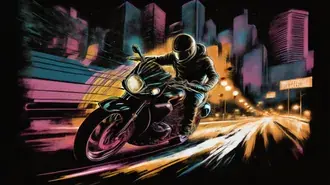 intenzivni vzruseni z high-tech motocyklu v neonovem meste stahnout