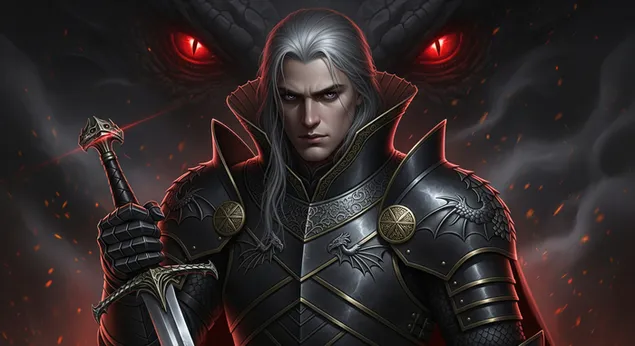 Intense House Of Dragon Targaryen Knight with Red-Eyed Dragon for Desktop background 4K wallpaper