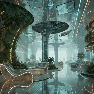 interior of a luxury hotel in the morning