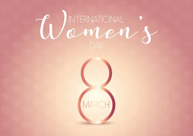 İnternationale Frauen unter Tag 8. März Schriftzug und kleine Herzen im Hintergrund