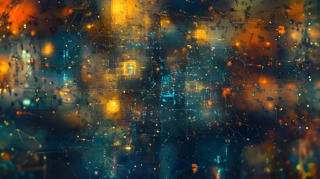 Verweven netwerken: de abstracte symfonie van digitale verbindingen en kunstmatige intelligentie 8K achtergrond