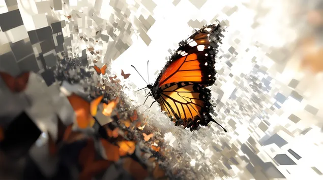 İç İçe Geçmiş Gerçeklikler: Ağ Dünyasında Dijital Bir Kelebek 8K duvar kağıdı