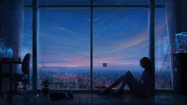 Dans la nuit seul près de la fenêtre 4K fond d'écran