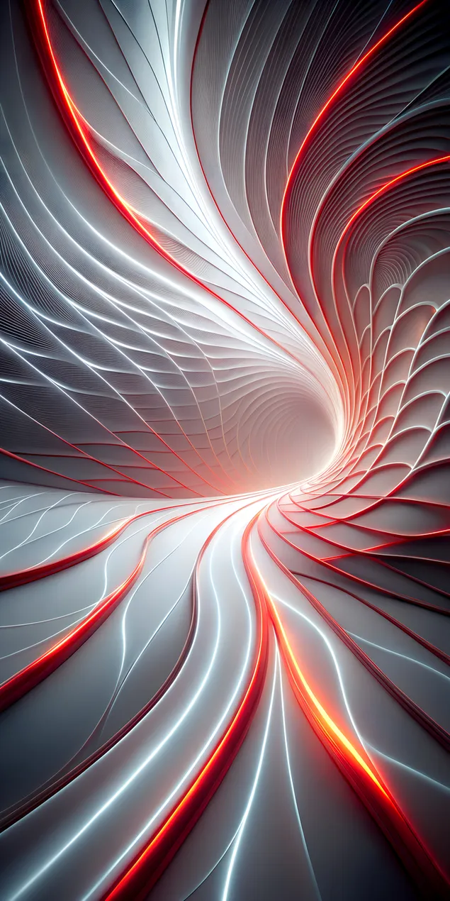 Сложен абстрактен въртящ се модел с лъчисти червени и меки бели елементи 2K тапет