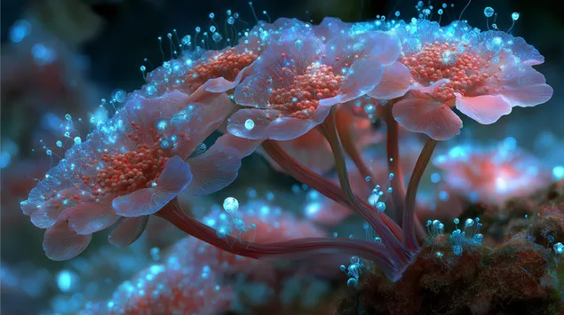 intricati funghi bioluminescenti sul fondale marino scarica