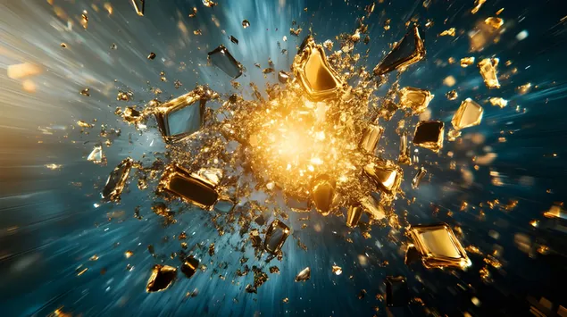 התנגשות מורכבת של רסיסי זכוכית וזהב 4K טפט