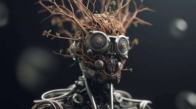 Ingewikkelde Sibernetiese Wese met Organiese Boomwortelkenmerke 2K muurpapier