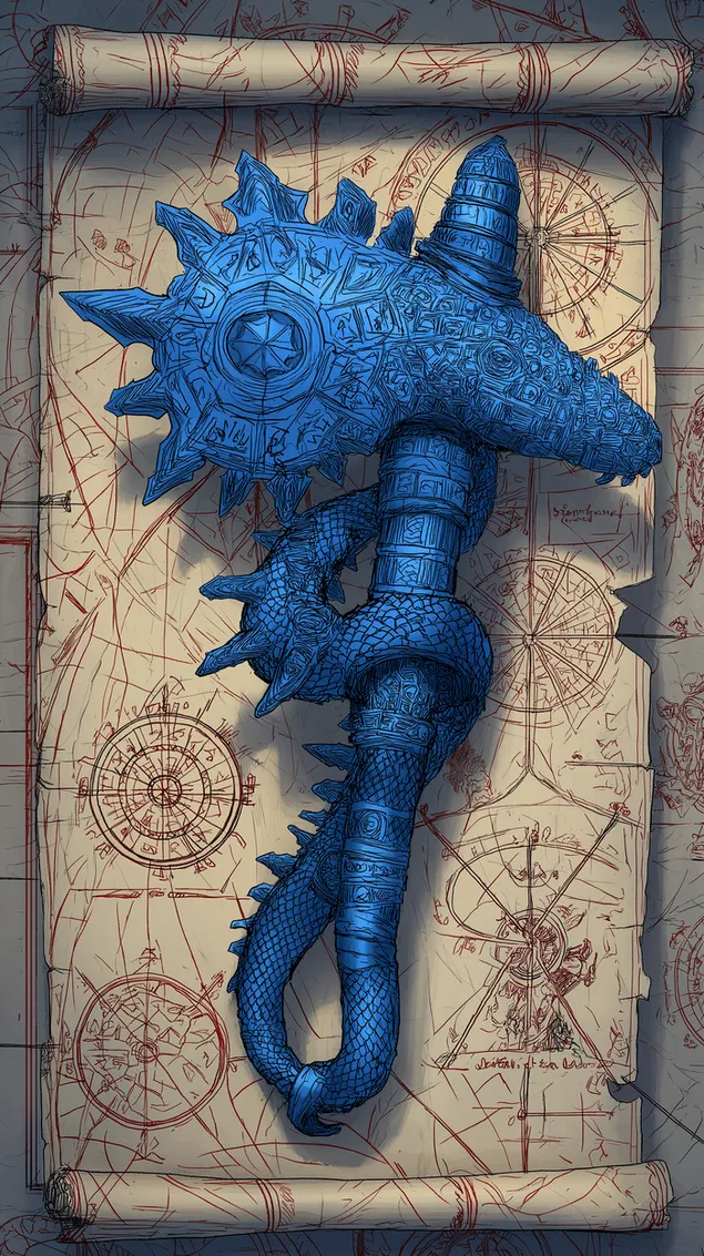 신비로운 두루마리에 담긴 정교한 판타지 망치, 마법에 걸린 물건 HD 배경화면