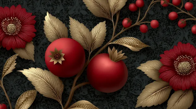 Intricate Vintage Damask Pattern with Pomegranates 2K wallpaper
