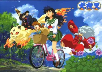 inuyasha kreslene anime postavy jizda na kole stahnout