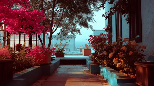 cami de jardi acollidor amb flors que sobresurten baixada