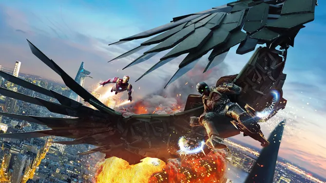 Geležinis žmogus kovoja su grifais Petro mieste 2K ekrano užsklanda