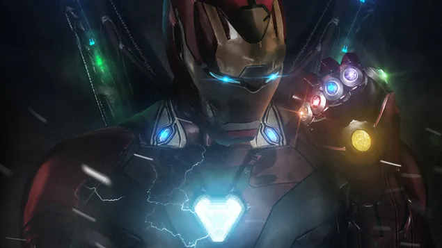 Iron Man Holding Infinity Stones And Showing Their Powers 