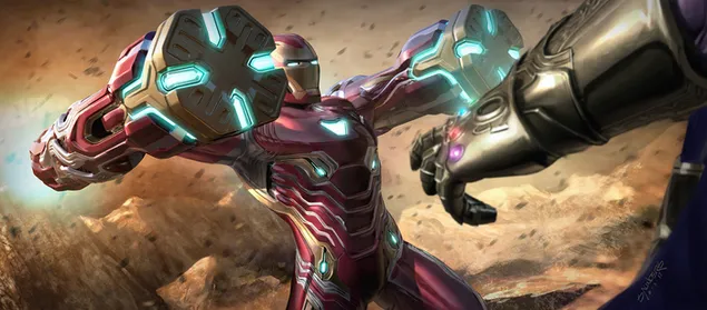 Iron Man Is Using His Hand Weapons To Stop Thanos On Taitan