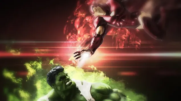 Iron Man tratando de detener a Hulk
