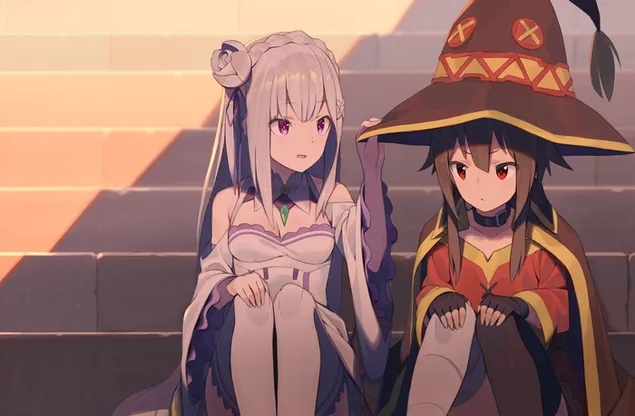 伊勢海四重奏 - 艾米莉亞和惠惠 4K 壁紙