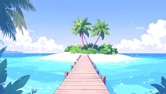 ostrvski raj s palmama i drvenim dokom u tirkiznom moru preuzmi