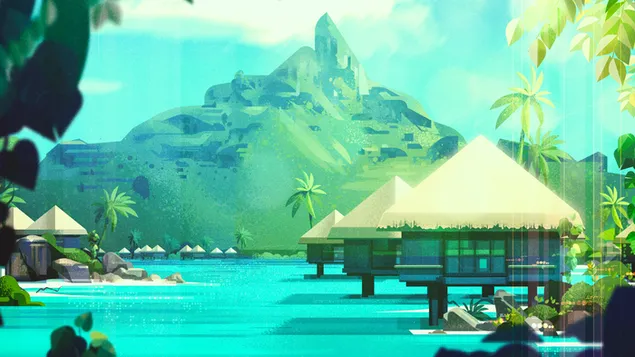 Ilustración del paisaje de la isla 4K fondo de pantalla