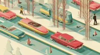 izometricke dopravni scena retro auta abstraktni silnicni pohled stahnout