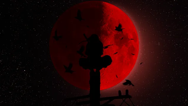 Itachi Uchiha in frount of dark red moon night HD wallpaper download