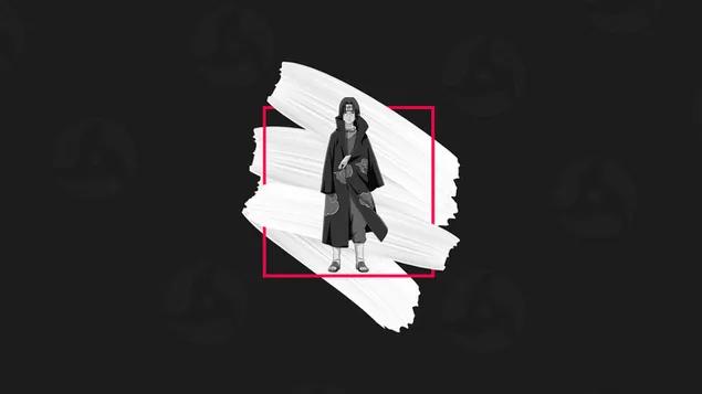 Tapeta Itachi Uchiha pred tmavým pozadím shringanu 4K