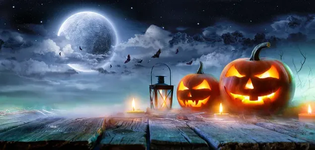 Jack-o-lantern In Moon Night 8K achtergrond