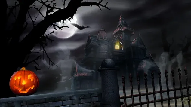 Jack-o-lantern On Halloween Haunted Villa