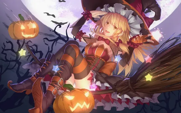 Jack-o-lồng đèn với phù thủy anime nóng bỏng tải xuống