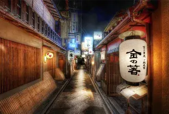 Tapeta Japonské noční pouliční lucerny 4K