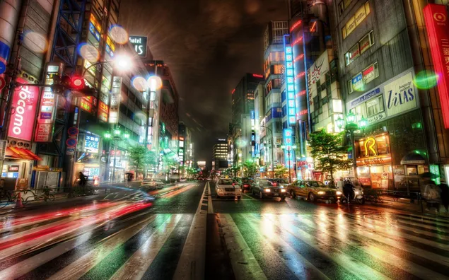 japan tokio tydverloop neonligte 2K muurpapier