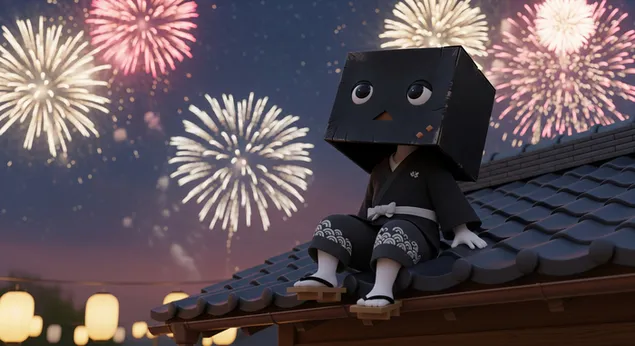 nit del festival japones amb un personatge de caixa al sostre per a fons d'escriptori baixada