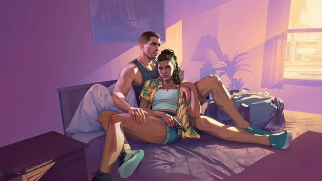 GTA VI oyunundan Jason Duval ve Lucia Caminos 4K duvar kağıdı