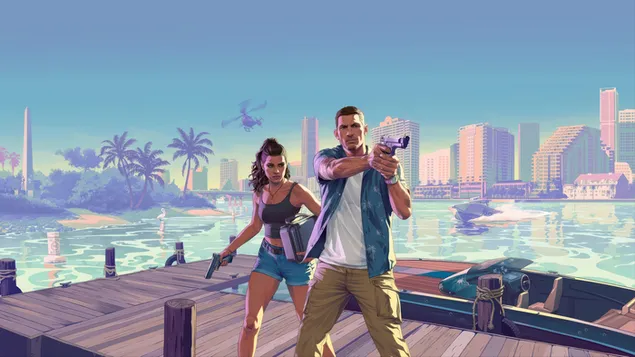 Jason Duval i Lucia Caminos iz GTA VI 4K pozadina