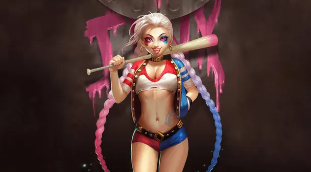 Uğursuzluk, Harley Quinn ve mor gözler - cosplay (gizli) 2K duvar kağıdı