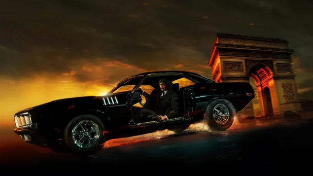 John Wick: Poglavlje 4 Ford Mustang Pariška vrata Poster 4K pozadina