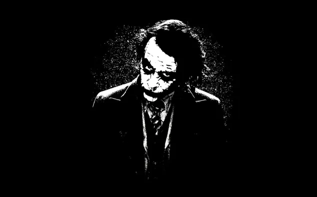 Karakter Joker dengan wajah berwarna-warni yang digambarkan dalam warna hitam dan putih 2K wallpaper