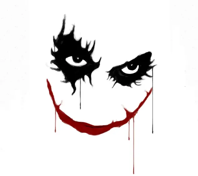 Joker digambar dengan cat merah dan hitam dengan latar belakang putih 2K wallpaper
