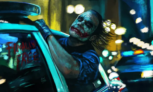 Joker Is Getting His Face Out Of The Window Of A Police Car HD wallpaper  download