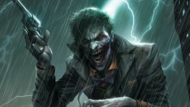 Joker Laughing While Holding Revolver