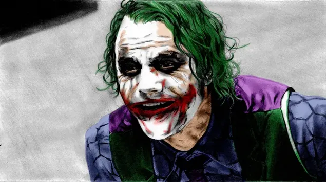 Karakter film Joker digambar dengan dandanannya yang unik 6K wallpaper