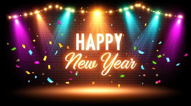 ฉลองปีใหม่อย่างสนุกสนานด้วยคอนเฟตติและสปอตไลท์โกลว์ 2K วอลเปเปอร์