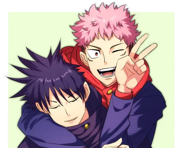 Jujutsu kaisen anime male character having fun together, making hand gestures download