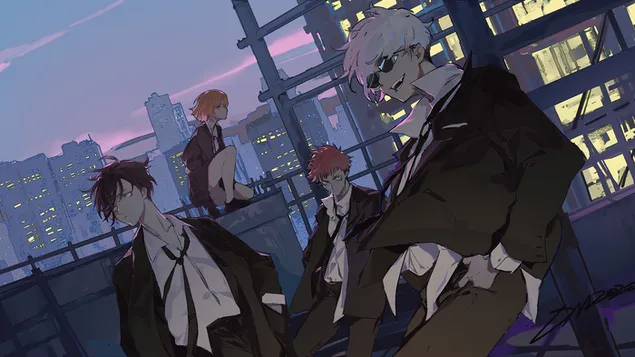 Jujutsu Kaisen - Satoru Gojou, Yuuji Itadori, Nobara Kugisaki & Megumi Fushiguro 4K wallpaper