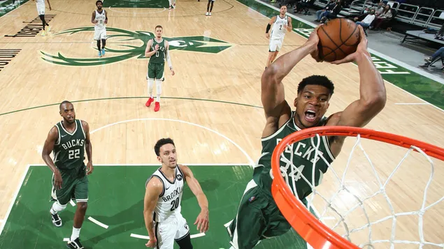 Just before Giannis antetokounmpo dunks with all his might 2K wallpaper  download